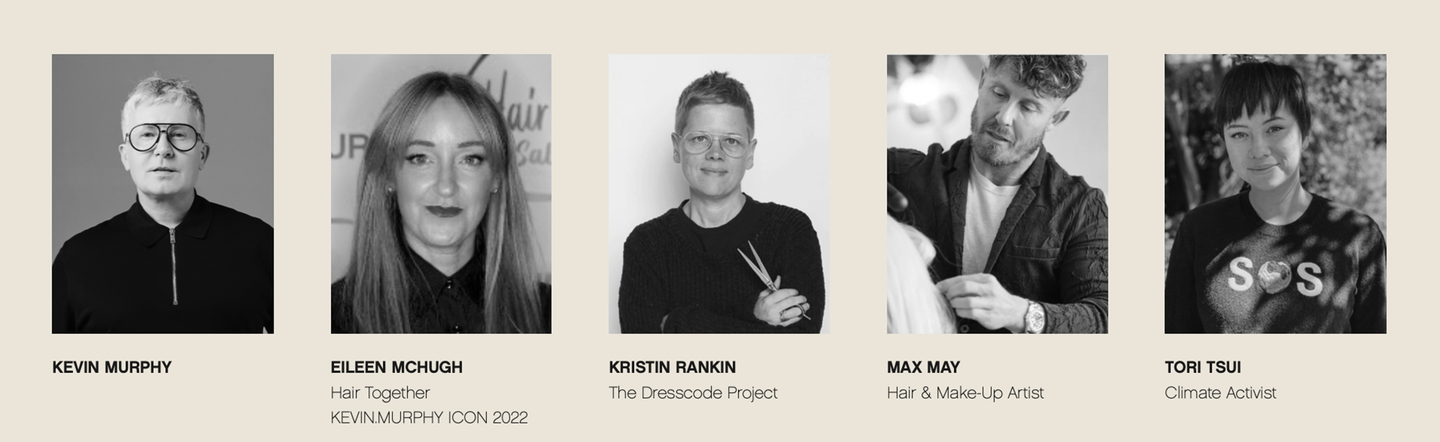 Portraits of KEVIN.MURPHY ICON 2024 judges, including founder and professionals from the haircare industry.
